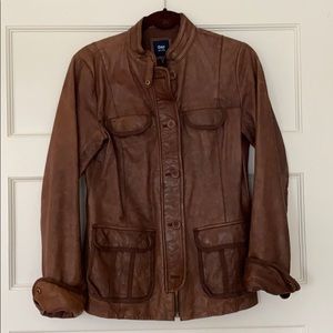 Brown Leather Jacket with Zipper